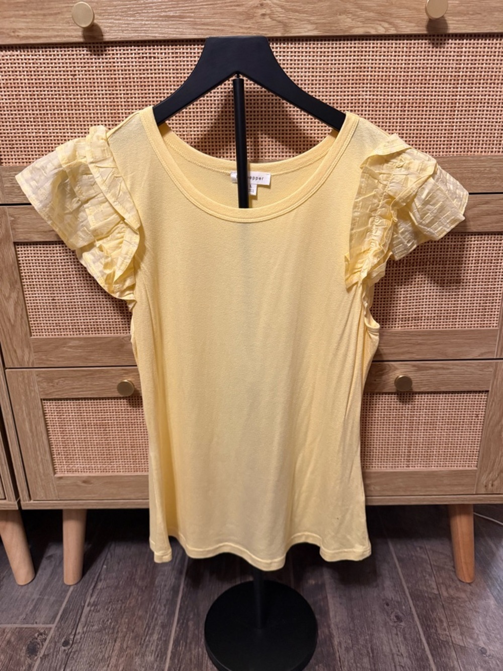 Blu Pepper Soft Yellow Ruffle Sleeve Top